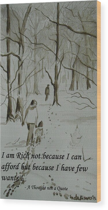 Rich Wood Print featuring the painting I am Rich - Monochrome-snow scene by Geeta Yerra
