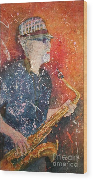 Watercolor Wood Print featuring the painting If Rich Played Sax by Carol Losinski Naylor