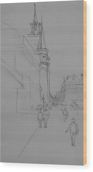 New Orleans Wood Print featuring the drawing Jackson Square New Orleans by Jani Freimann