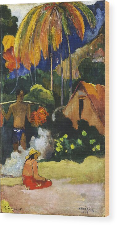 Paul Gauguin Wood Print featuring the painting Landscape in Tahiti.Mahana Maa by Paul Gauguin