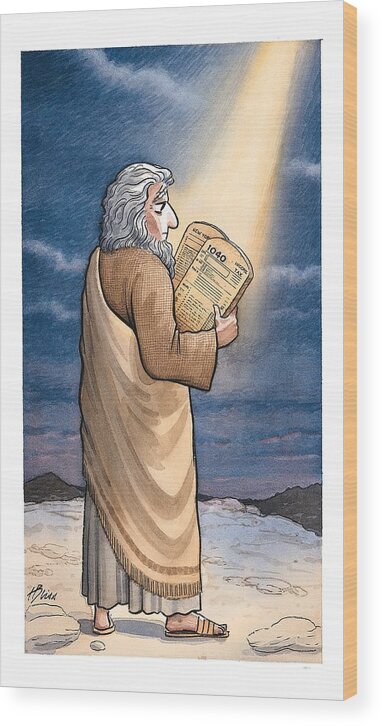 Moses Wood Print featuring the drawing New Yorker April 19th, 1999 by Harry Bliss
