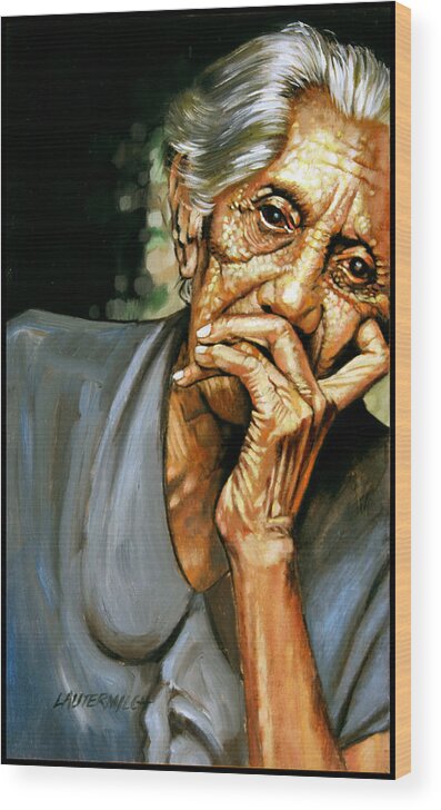Old Woman Wood Print featuring the painting Old Woman by John Lautermilch