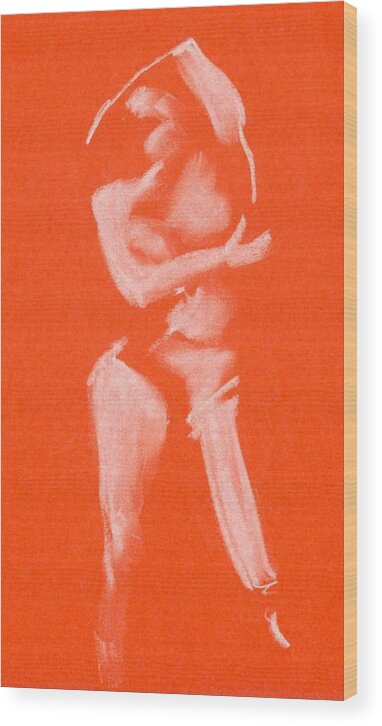 Nude Wood Print featuring the drawing Over Head Ovan Huvud by Marica Ohlsson