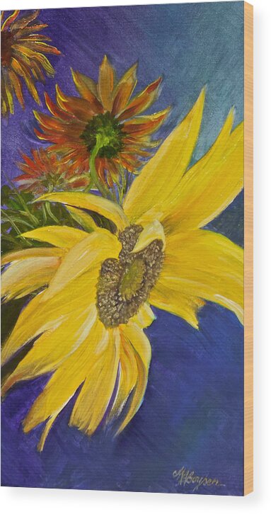 Sunflowers Wood Print featuring the painting Puttin' on a Sunny Face by Maryann Boysen