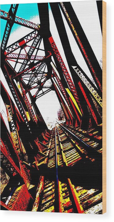  Wood Print featuring the photograph RxR Bridge polarized by Daniel Thompson