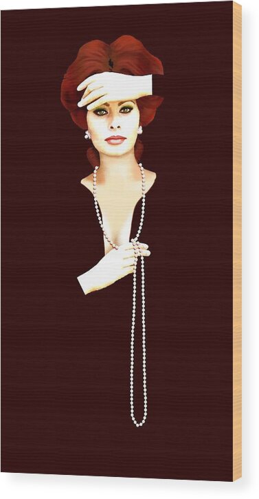 Pearls Wood Print featuring the painting Sophia Loren 1 by Jann Paxton