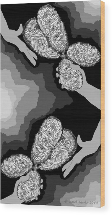 Chromosome Wood Print featuring the digital art The Hand-off by Carol Jacobs