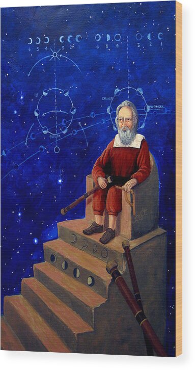 Stars Wood Print featuring the painting Visionary of Stars Galileo Galilei by Janelle Schneider