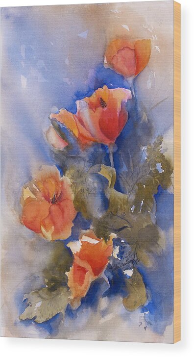 California Poppies Wood Print featuring the painting California Poppies by Hilda Vandergriff