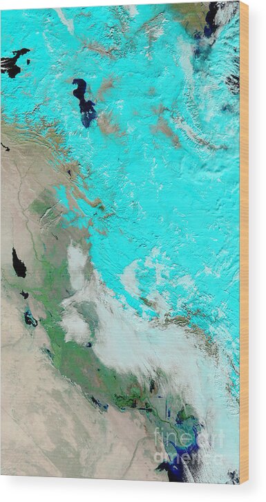 Moderate Resolution Imaging Spectroradiometer Wood Print featuring the photograph Snow In Iraq by Nasa