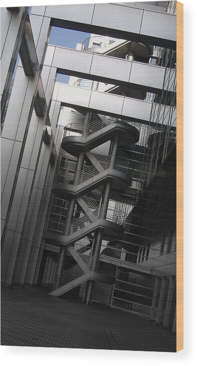 Tokyo Wood Print featuring the photograph Stairs Fuji Building by Naxart Studio