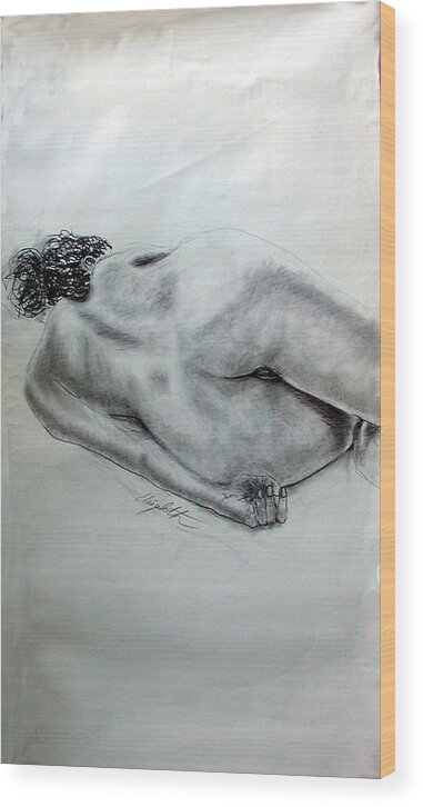 Nudes Wood Print featuring the painting Woman on Her Left Side by Elizabeth Parashis