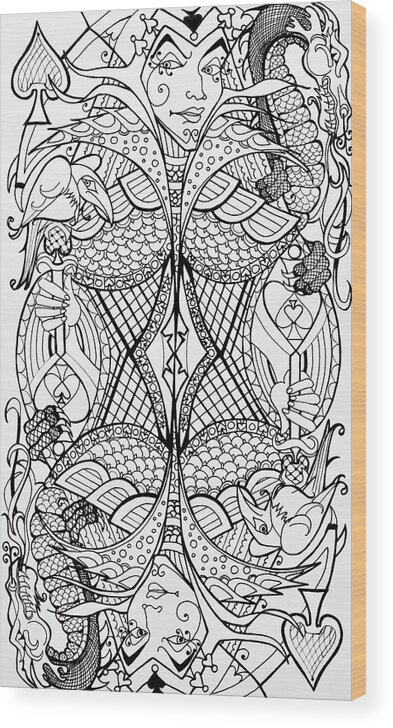 Queen Of Spades Wood Print featuring the drawing Queen Of Spades 2 by Jani Freimann