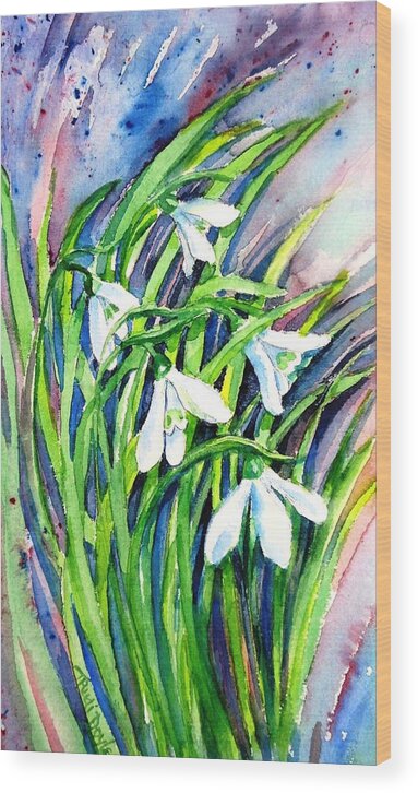 Snowdrops Wood Print featuring the painting Snowdrops in the Wind  by Trudi Doyle