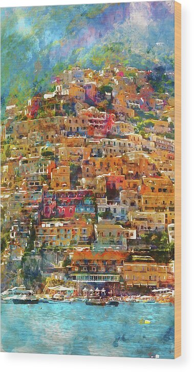 Italy Wood Print featuring the painting Amalfi, Italy - 02 by AM FineArtPrints