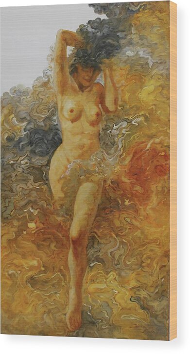 Impression Wood Print featuring the painting Fire Lady by Gong Wei