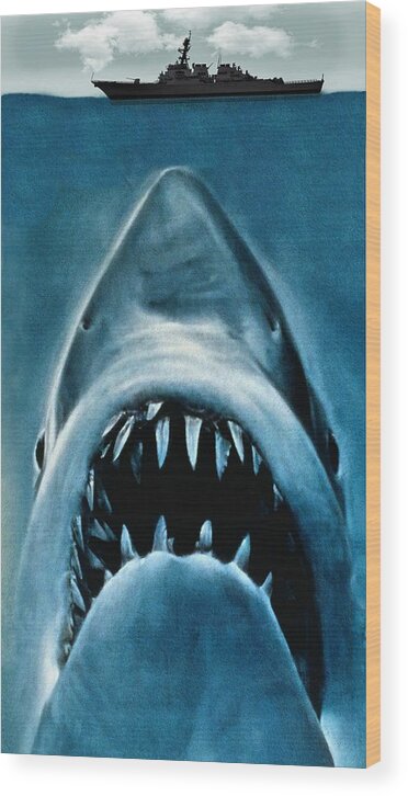 Shark Wood Print featuring the digital art From The Deep by Movie Poster Prints
