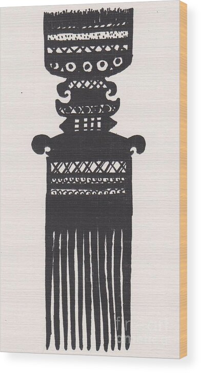 African Art Wood Print featuring the drawing Hair comb ornament by Mia Alexander