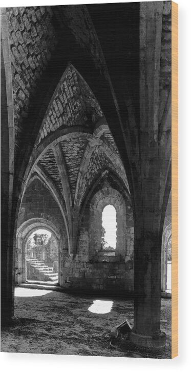 Monochrome Photography Wood Print featuring the photograph Light inside the vaults. by Elena Perelman
