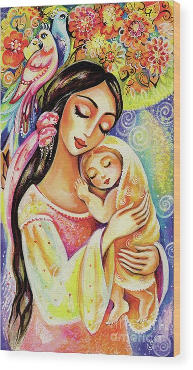 Mother And Child Wood Print featuring the painting Little Angel Dreaming by Eva Campbell