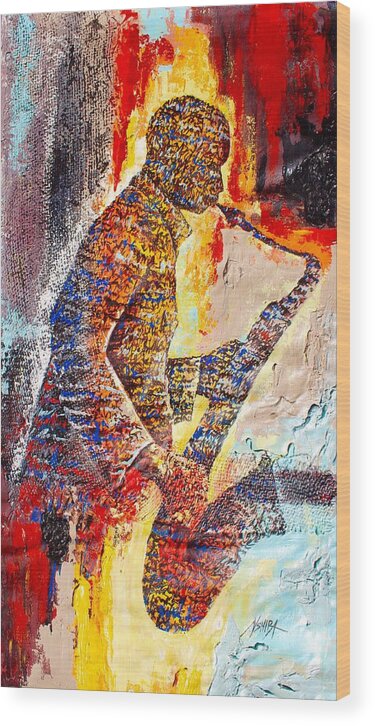 True African Art Wood Print featuring the painting Live Music by Daniel Akortia