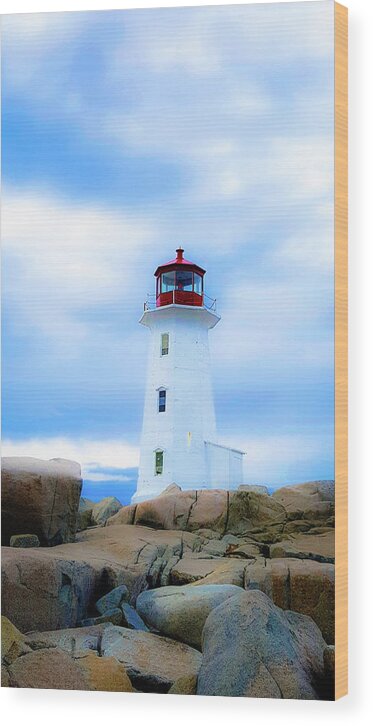 Lighthouse Wood Print featuring the photograph Misty Lighthouse - Peggy's Cove by Cristina Stefan