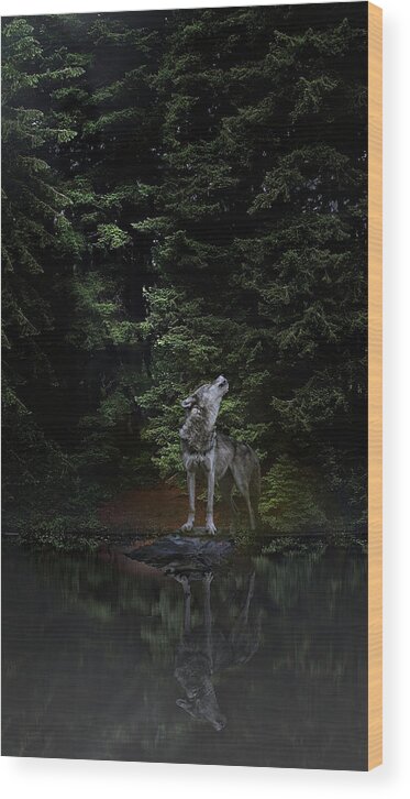 Wolf Wood Print featuring the digital art Moonlight Rhapsody by John Christopher