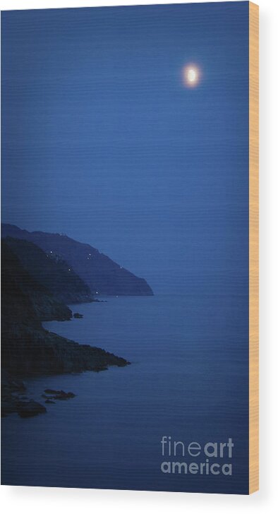 Vernazza Wood Print featuring the photograph Moonrise over Vernazza by Doug Sturgess