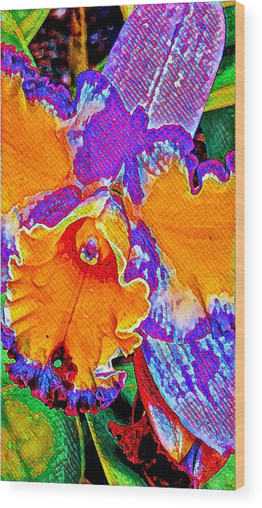 Flowers Of Aloha Orchid Psychedelic Multicolor Wood Print featuring the photograph Orchid Psychedelic by Joalene Young