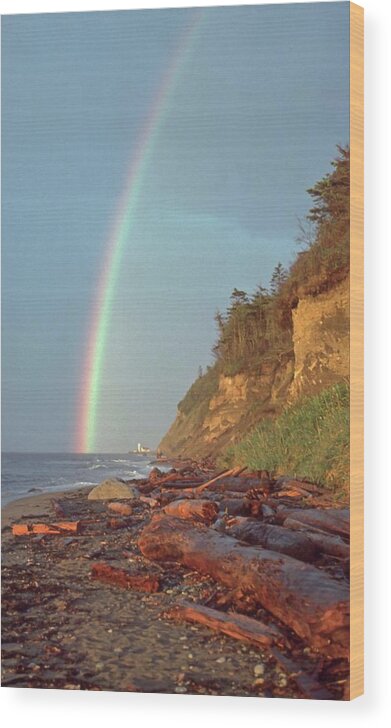 Rainbow Sea Shore Beach Port Townsend Washington Wood Print featuring the photograph Point Wilson by Laurie Stewart