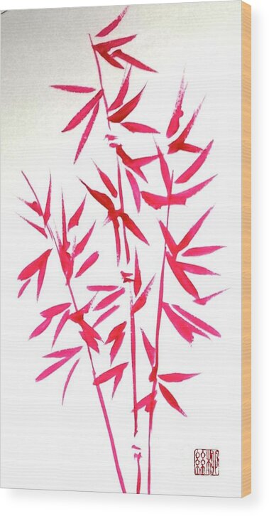 Perfect Balance Wood Print featuring the painting Red Bamboo by Margaret Welsh Willowsilk