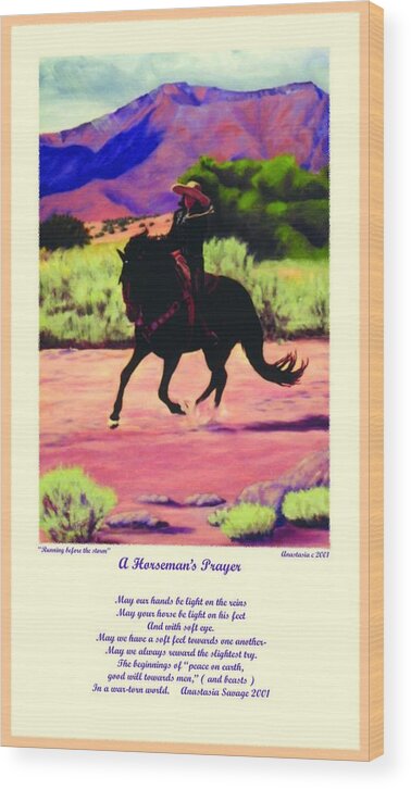 Western Wood Print featuring the painting Running Before The Storm and Prayer by Anastasia Savage Ealy