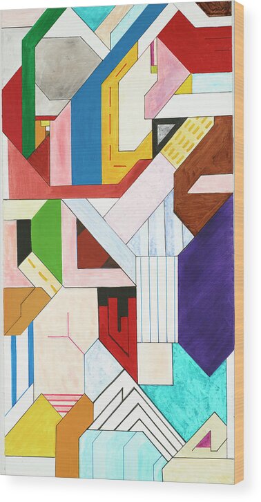 Abstract Wood Print featuring the painting Sinfonia della Carnevale - Part 3 by Willy Wiedmann