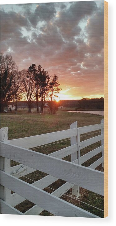 Sunset Wood Print featuring the photograph Sunset and Fence North Carolina by Jim Moore