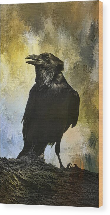 Birds Wood Print featuring the photograph The Raven by Barbara Manis