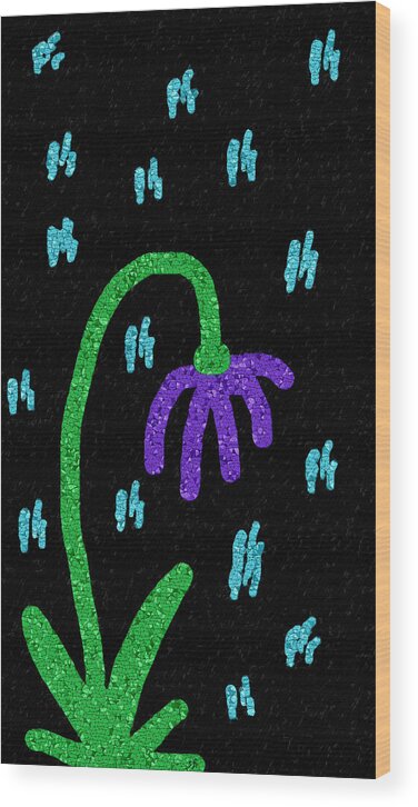 Mosaic Wood Print featuring the mixed media Thirsty Purple Flower by Shelli Fitzpatrick