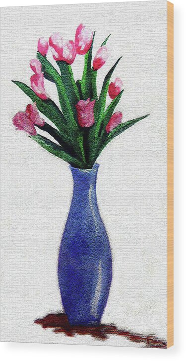 Water Colors Wood Print featuring the painting Tulips in a Tall Vase by Farah Faizal