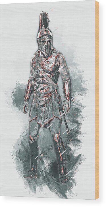 Spartan Warrior Wood Print featuring the painting Spartan Hoplite - 48 #1 by AM FineArtPrints