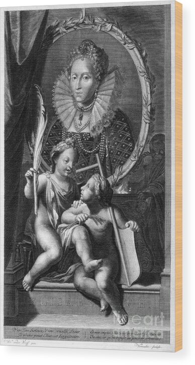 Engraving Wood Print featuring the drawing Elizabeth I, Queen Of England #2 by Print Collector