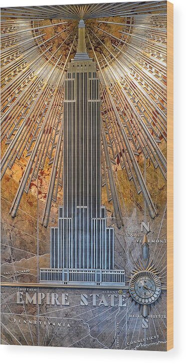 Aluminum Relief Wood Print featuring the photograph Aluminum Relief Inside The Empire State Building - New York by Marianna Mills
