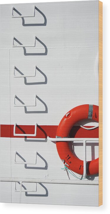 Steps Wood Print featuring the photograph Boat Detail With Lifebuoy And Steps by Stuart Paton