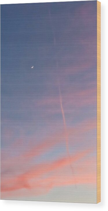 Arizona Wood Print featuring the photograph Cancerian Crescent and Contrail Sunset by Judy Kennedy