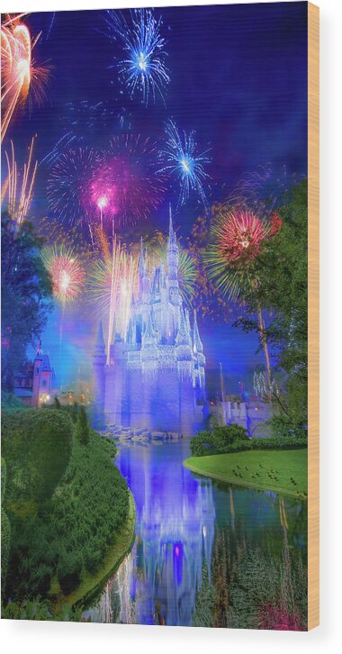 Magic Kingdom Wood Print featuring the photograph Fantasy in the Sky Fireworks at Walt Disney World by Mark Andrew Thomas