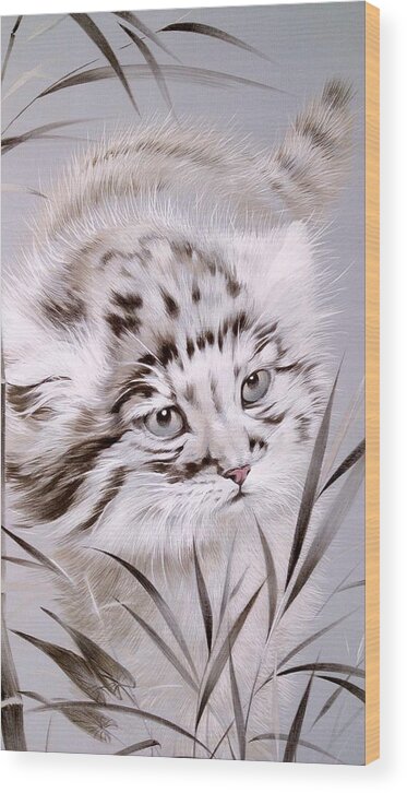 Russian Artists New Wave Wood Print featuring the painting Jungle Cat 1 by Alina Oseeva