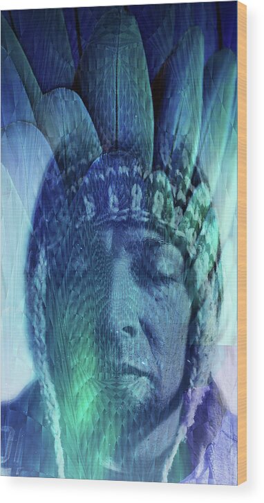 Double Exposure Wood Print featuring the digital art L . I . N . E . A . G . E by J U A N - O A X A C A