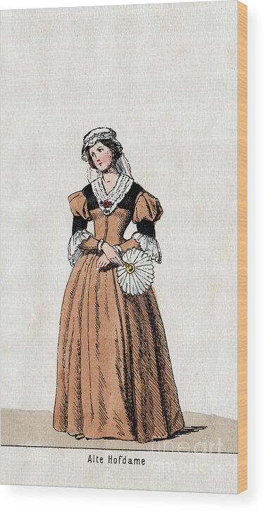 Engraving Wood Print featuring the drawing Lady-in-waiting, Costume Design by Print Collector
