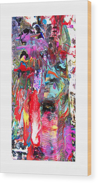 Wow Wild Abstract Fun Colorful Dynamic Dramatic Accidental-art Wood Print featuring the painting The Edge Catcher w brdr by Priscilla Batzell Expressionist Art Studio Gallery