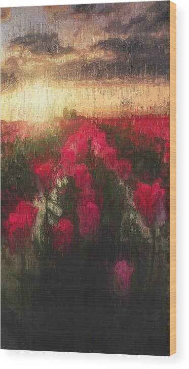 Skagit Valley Wood Print featuring the painting Tulip Fields - 06 by AM FineArtPrints