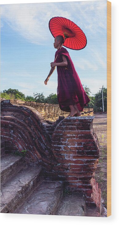 Boy Wood Print featuring the photograph Young Novice Monk by Ann Moore
