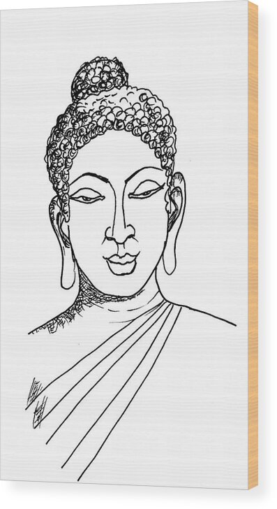 Buddha Wood Print featuring the painting Buddha #11 by Sarabjit Singh